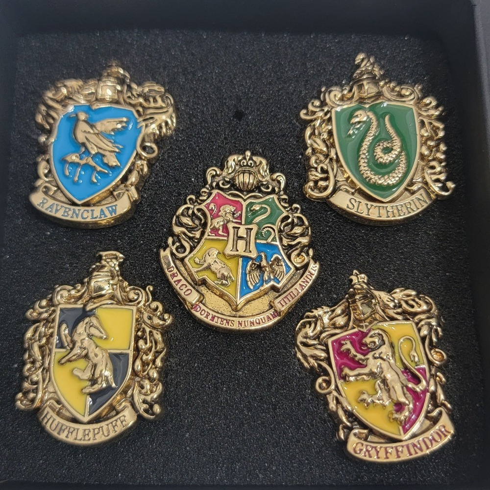 NEW! Harry Potter Hogwarts School House Crests Pin Collection Box Set Of 5 Pins